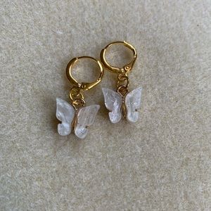 *3 for $20* White and Gold Acrylic Butterfly Huggie Hoop Earrings